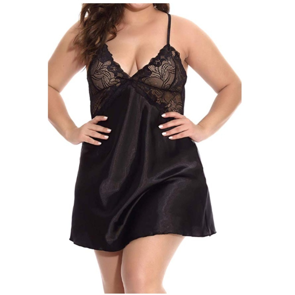 Open Back Lace Babydoll LIngerie V Neck Chemise